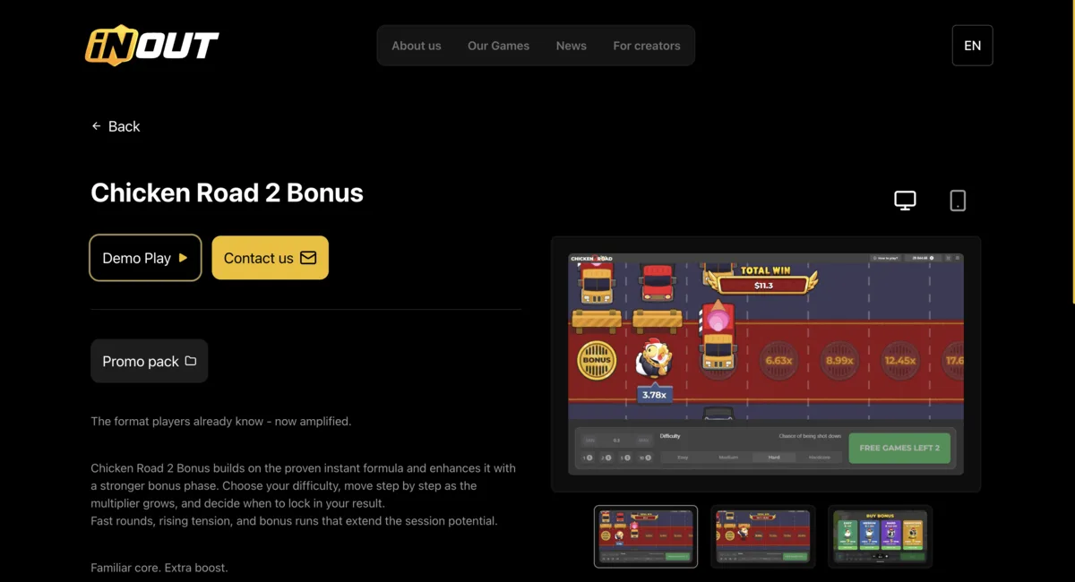 Chicken Road 2 Bonus official provider page screenshot Chicken Road 2 Bonus official provider page screenshot