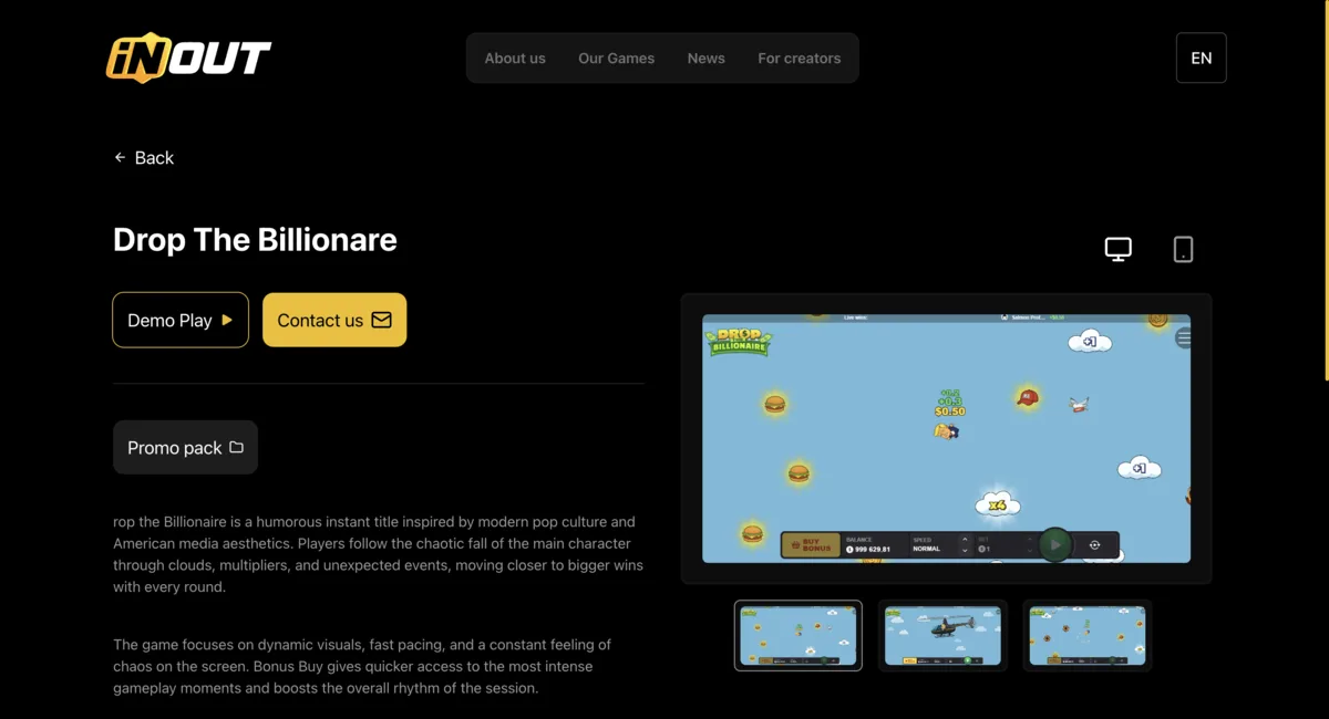 Drop The Billionaire official provider page screenshot Drop The Billionaire official provider page screenshot